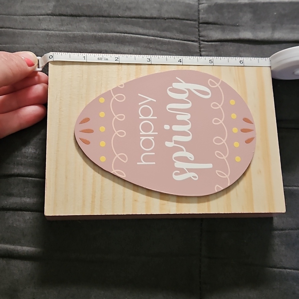 Happy Spring Mauve Pink Yellow Orange Designed Egg Wooden Sign - Picture 8 of 8